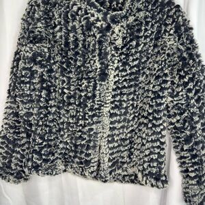 Heartloom Black and White Faux Fur Pea Coat